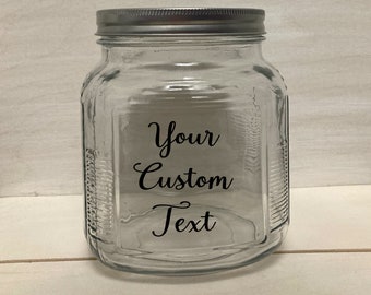 1 Quart Glass Cookie, Snack, Candy, Nuts Jar With Custom Text. Personalizable Tip / Fund Jar. Birthday, Wedding, Mothers's Day Gift Idea