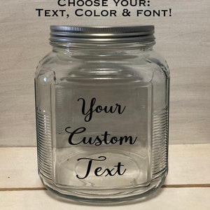 2 Quart Glass Cookie Candy, Snack, Treat Jar With Custom Text. Personalizable Tip Fund Jar.  Anniversary, Graduation, Father&#39;s Day Gift Idea