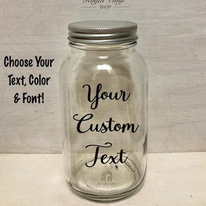 32oz / 1 Quart PLASTIC Silver Lid Mason Jar Custom Vinyl Text Vacation Fund Tip Jar, Birthday, Anniversary, Wedding, Graduation Gift