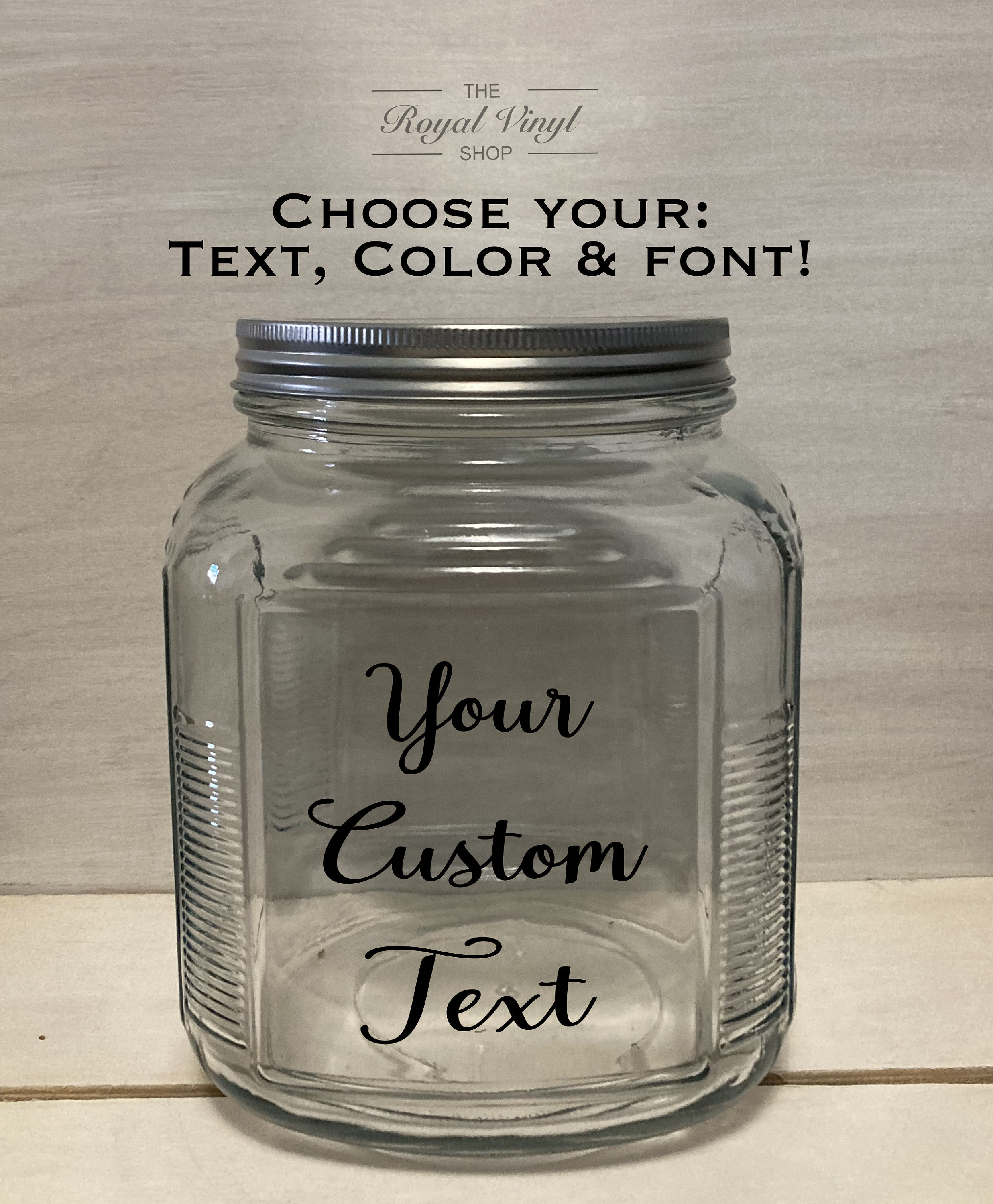 2 Quart Glass Cookie Candy, Snack, Treat Jar With Custom Text. Personalizable Tip Fund Jar.  Anniversary, Graduation, Easter Gift Idea