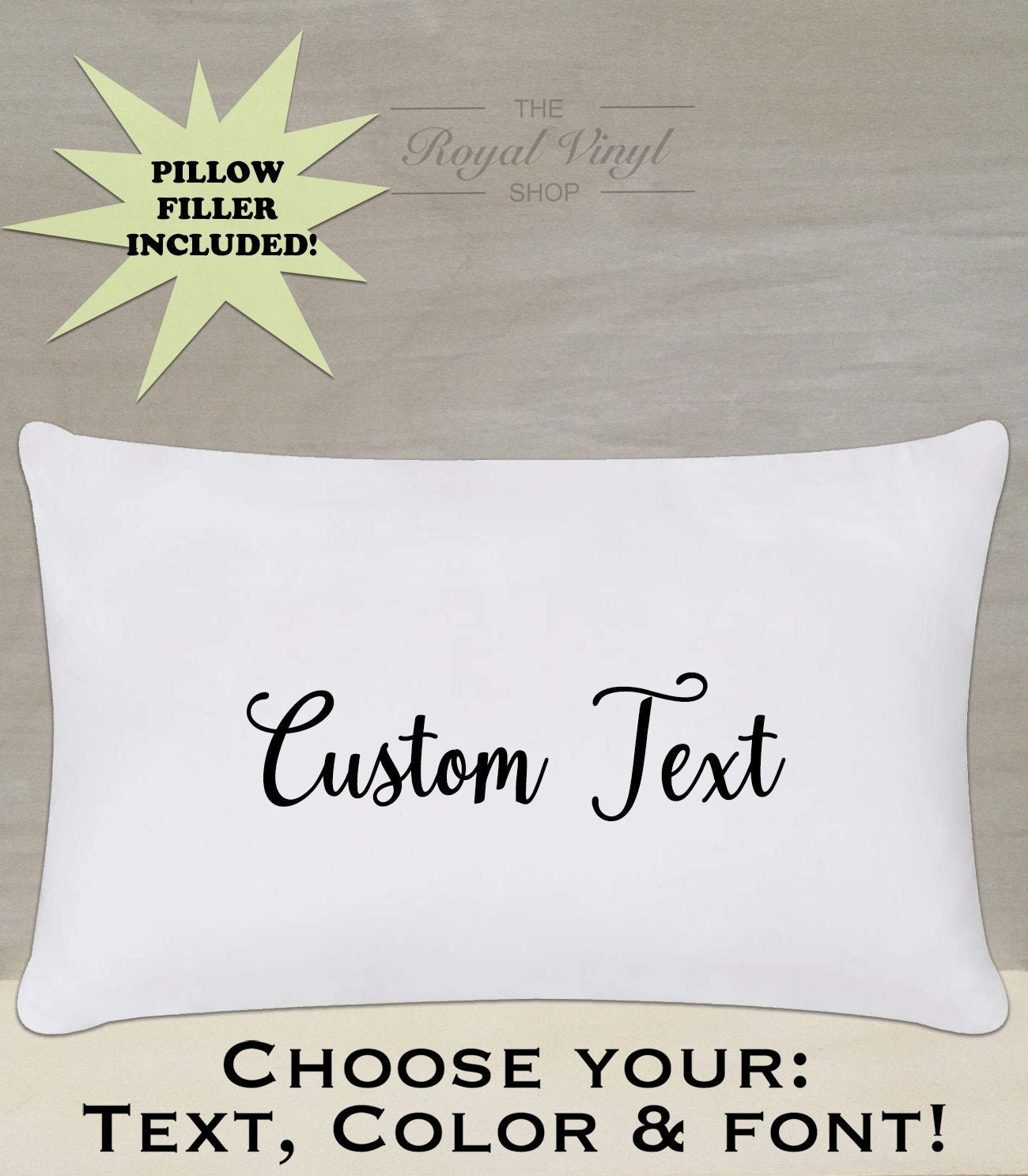 20x12 Silver Customizable Throw Pillow +Stuffing. Personalize Custom Home Dorm Decor Pillow. House Warming Anniversary Easter Gift Idea