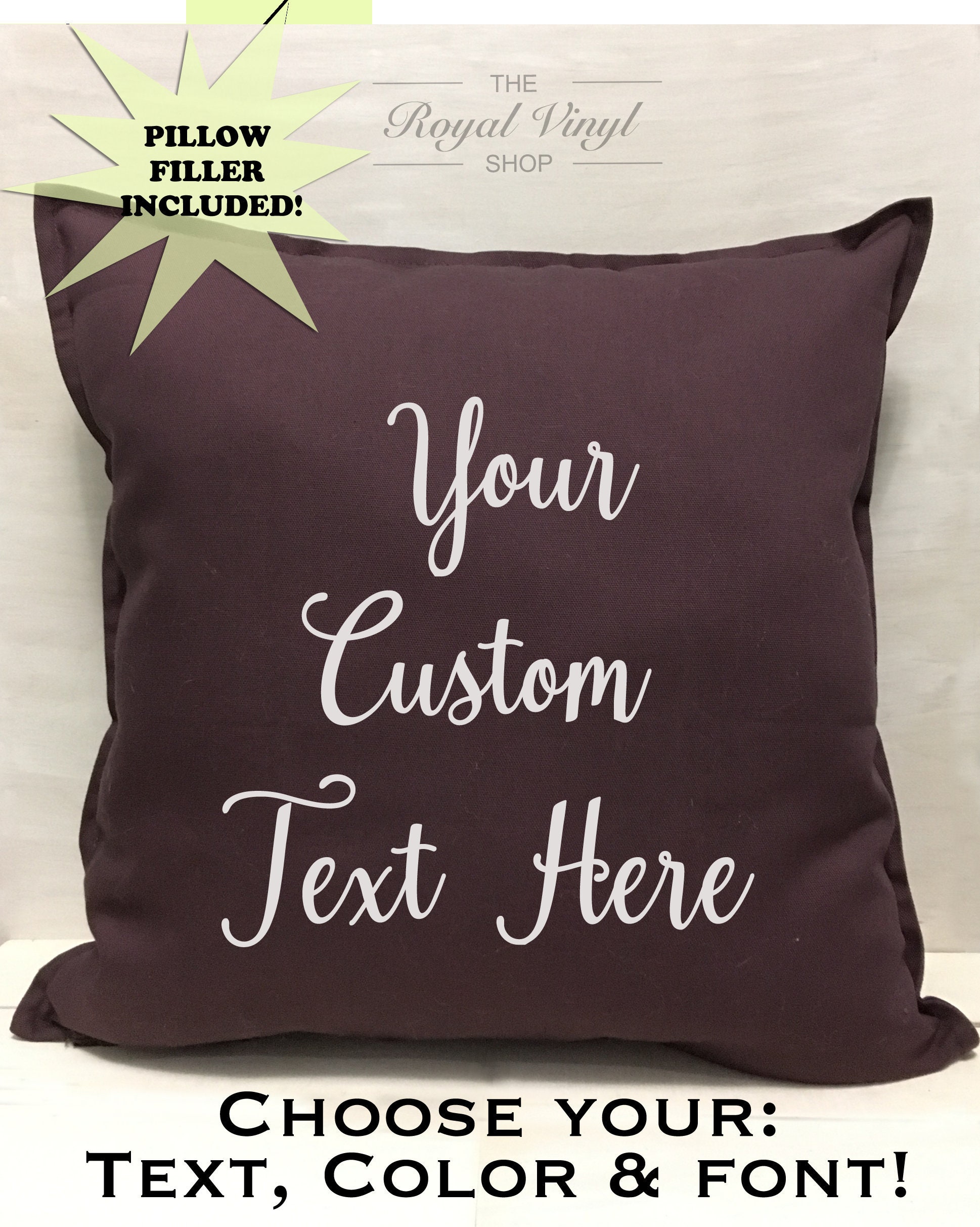 20x20 Plum Purple Customizable Throw Pillow + Stuffing. Personalized Custom Home Decor. Easter Gift, House Warming, Baby Shower Gift