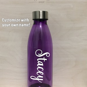 Personalized Purple 22oz Water Bottle Plastic & Stainless Steel Drink Tumbler, BPA Free, Customized Favor, Graduation Idea For Her
