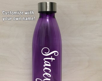 Personalized Purple 22oz Water Bottle Plastic & Stainless Steel Drink Tumbler, BPA Free, Customized Party Favor, Mother's Day Gift Idea