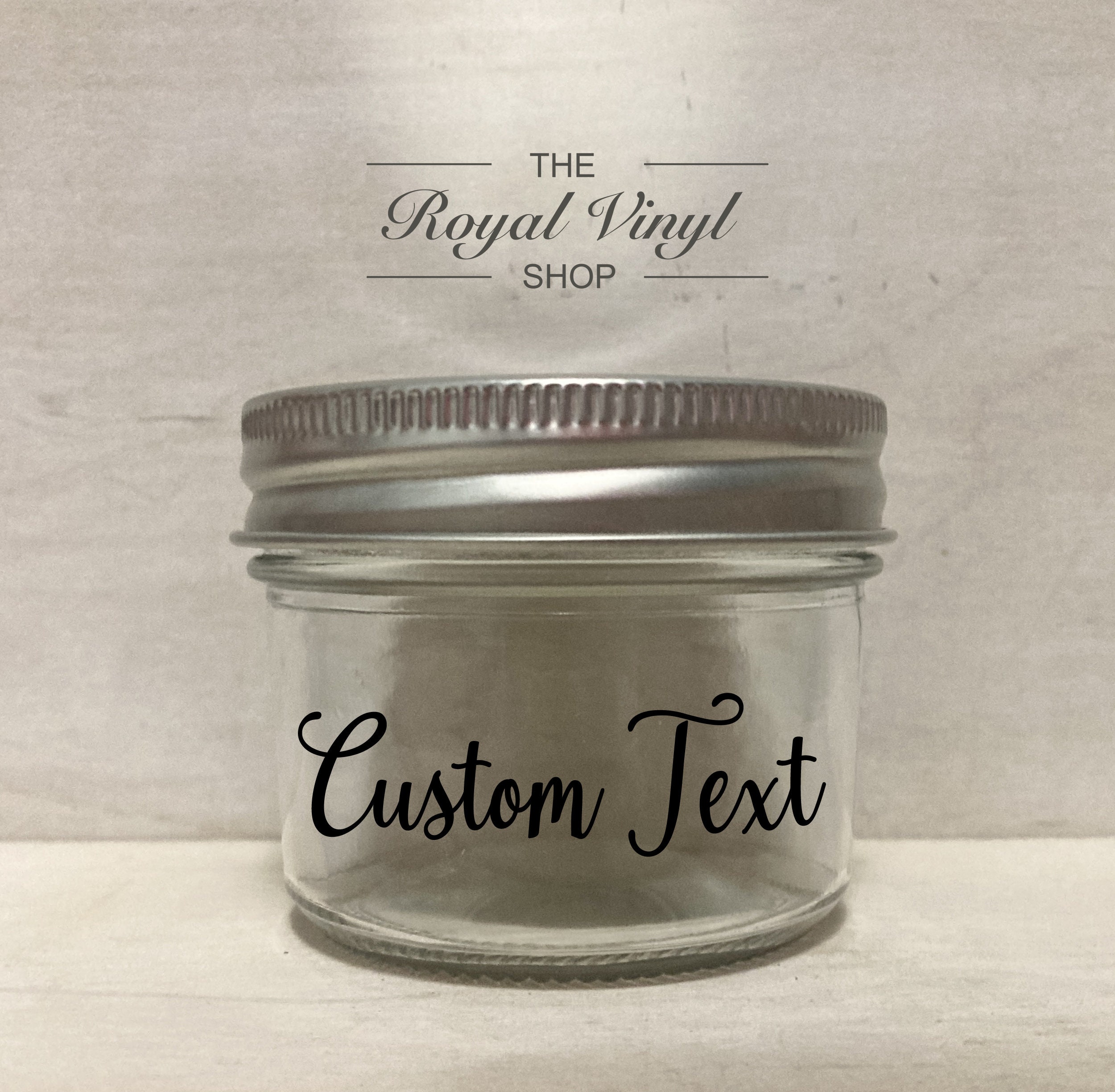Customize this 4oz Glass Vinyl Text Sealing Pint Mason Jar + Silver Lid. Personalized Small Jar, Birthday, Easter Gift, Beach / Sand Jar