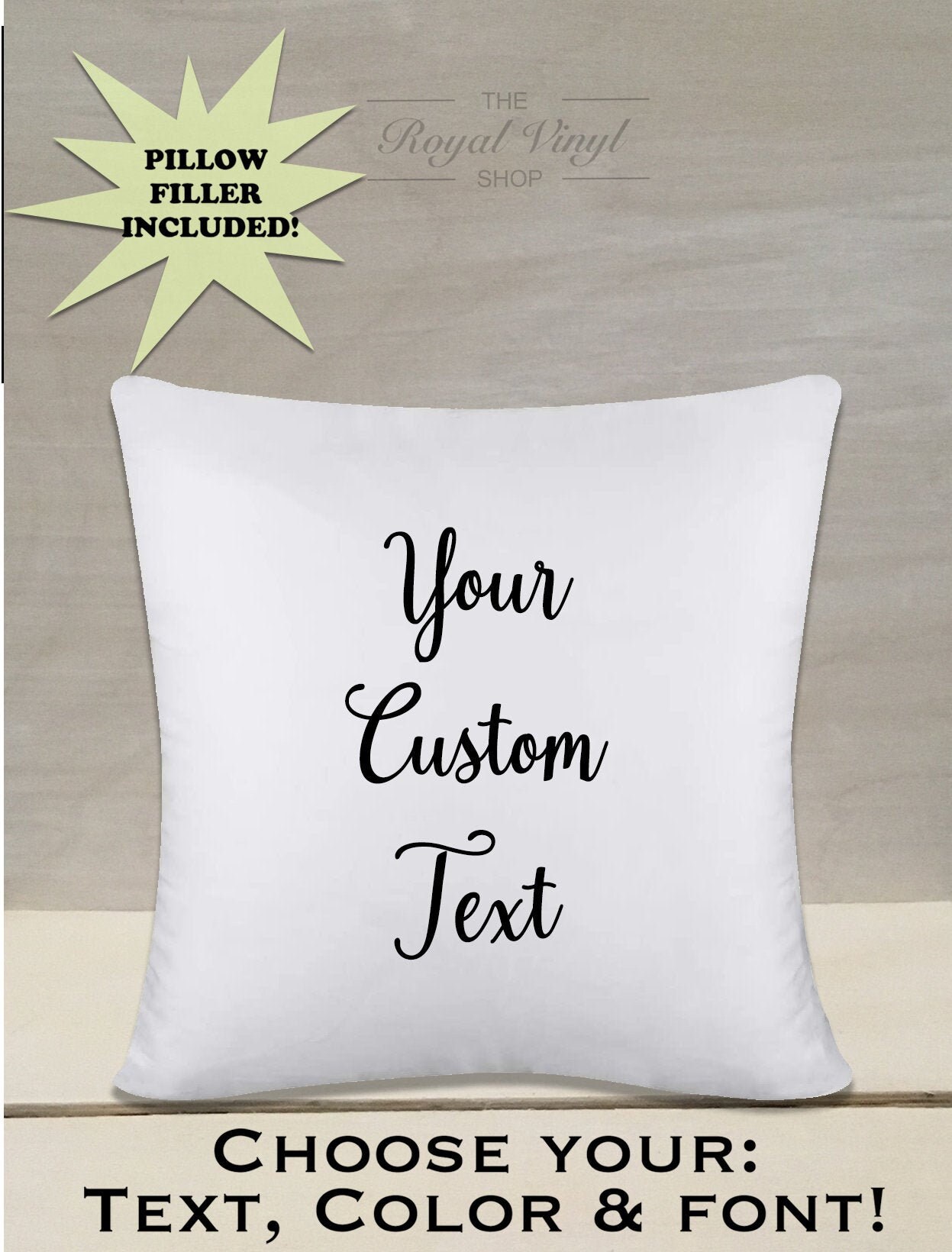 18x18 White Customizable Throw Pillow + Stuffing. Personalize Home Decor. Custom Birthday, Anniversary Wedding, Baby Shower, Easter Gift