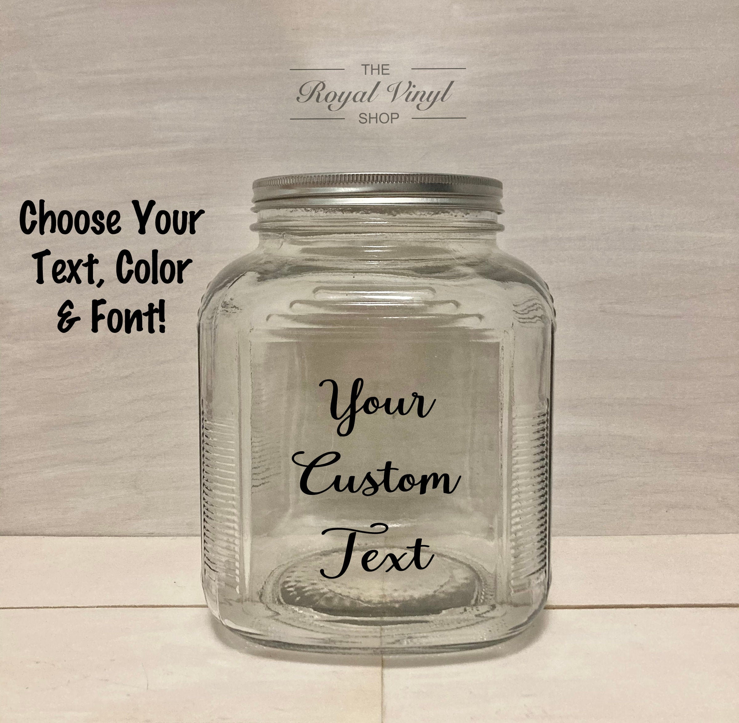 1 Gallon Glass Cookie, Candy, Snack Jar With Custom Vinyl Text. Customized Jar: Birthday, Anniversary, Graduation, Easter Gift Idea