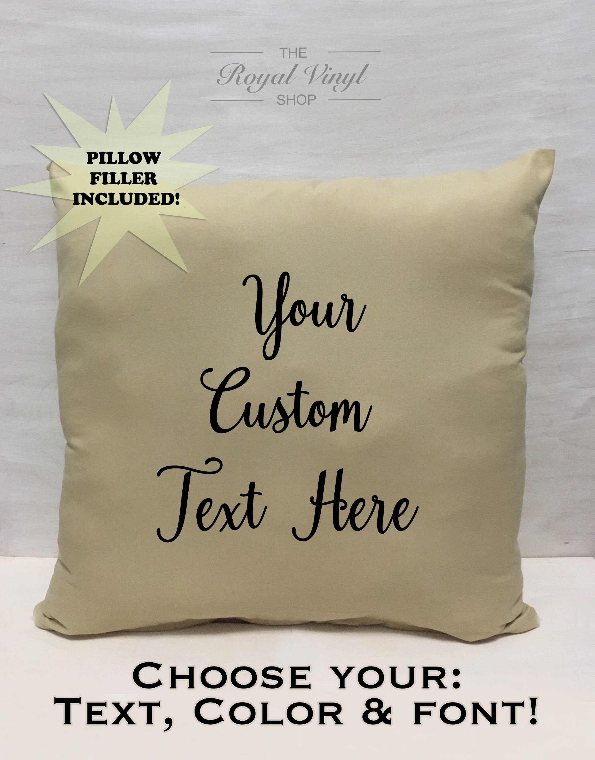 45cm x 45cm Stuffed Customizable Beige Cotton Sateen Throw Pillow: Personalized Home Dorm Decor. Anniversary Wedding House Warming Gift