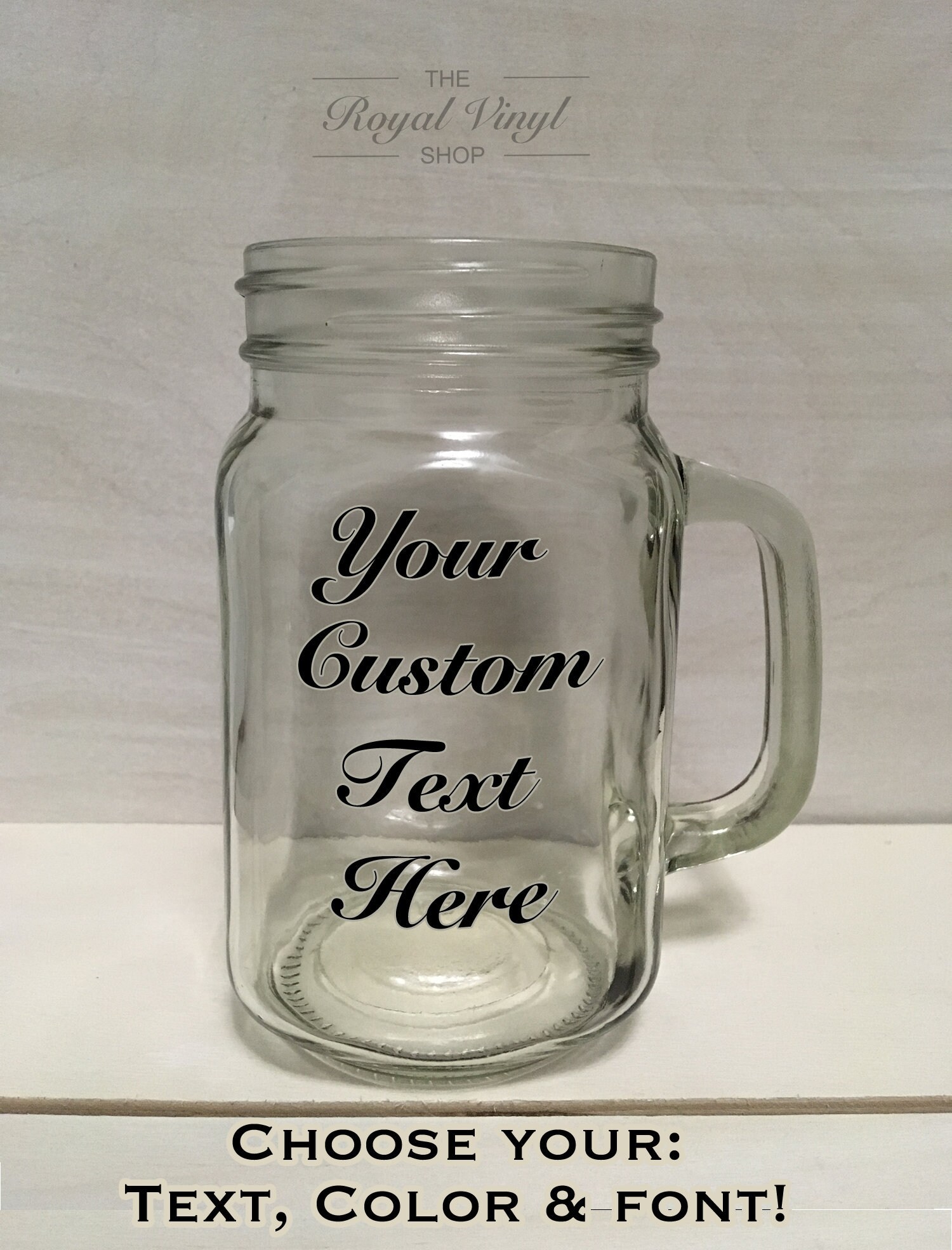 Custom Text 16oz Glass Mason Mug Jar. Personalized / Customized: Birthday Present, Engagement, Anniversary, Graduation, Easter Gift Idea