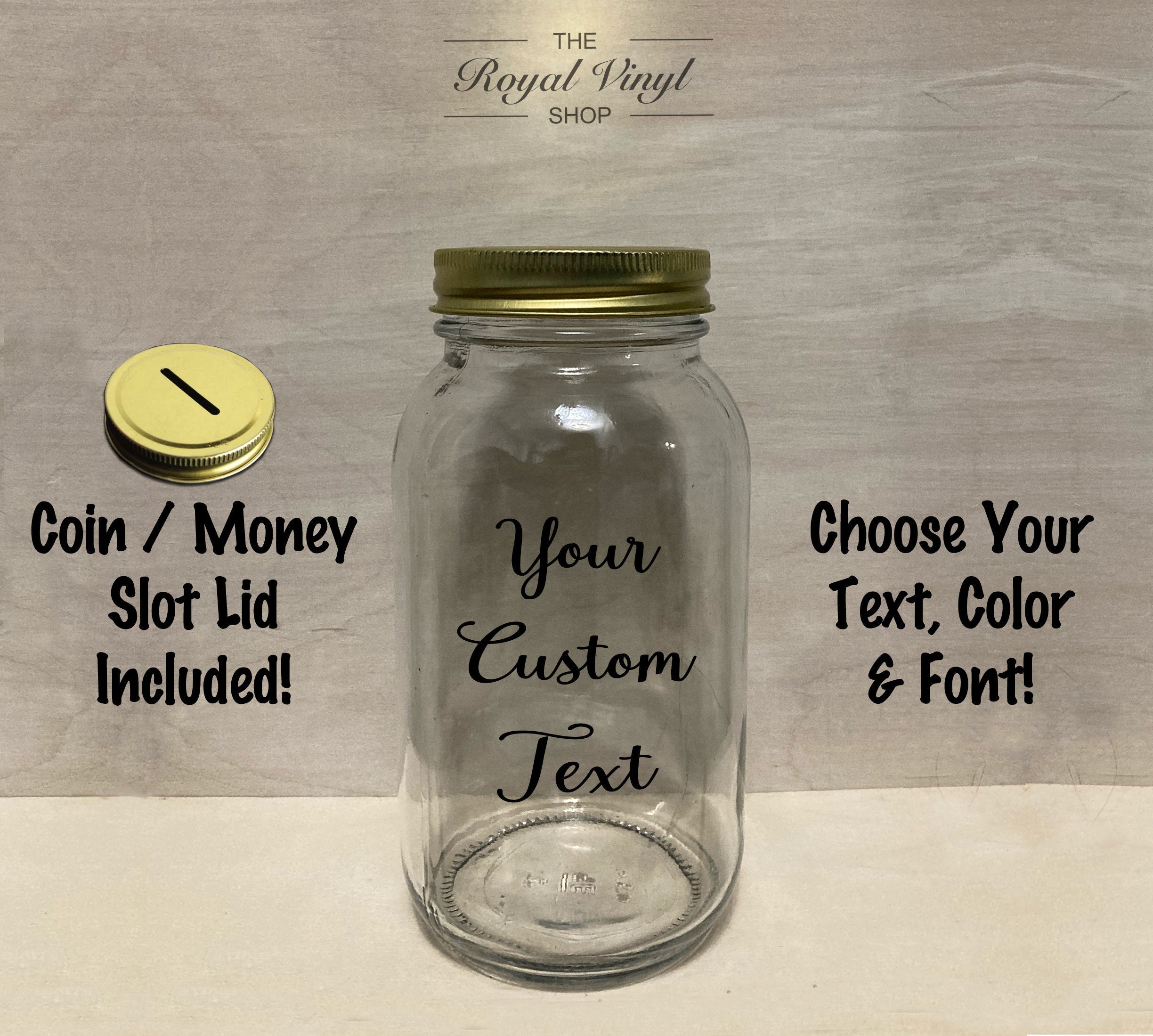 32oz (1 Qt) Dollar Coin Money Slot Lid Glass Mason Jar Custom Vinyl Text. Personalized Date Night Jar, Tip Jar, Savings Jar, Easter Gift