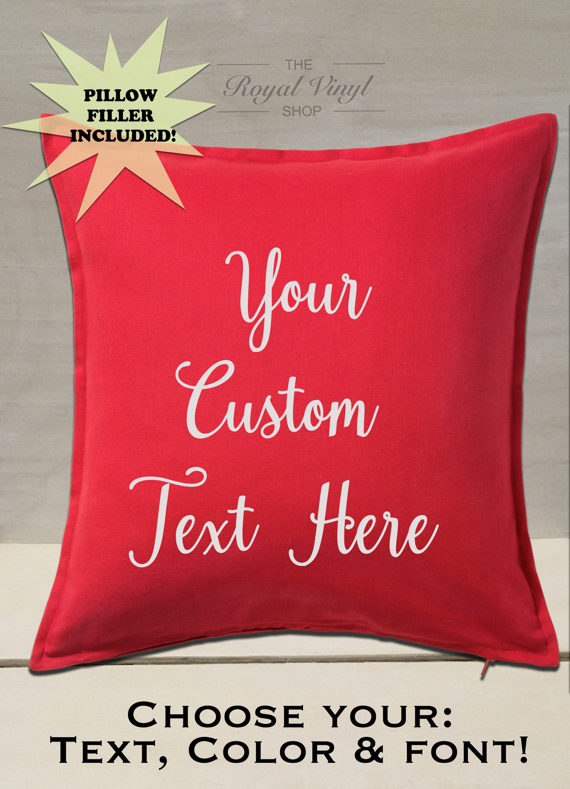 20x20 Stuffed Red Customizable Throw Pillow. Personalized Custom Home Decor, House Warming Gift, Wedding, Anniversary, Easter Gift Idea
