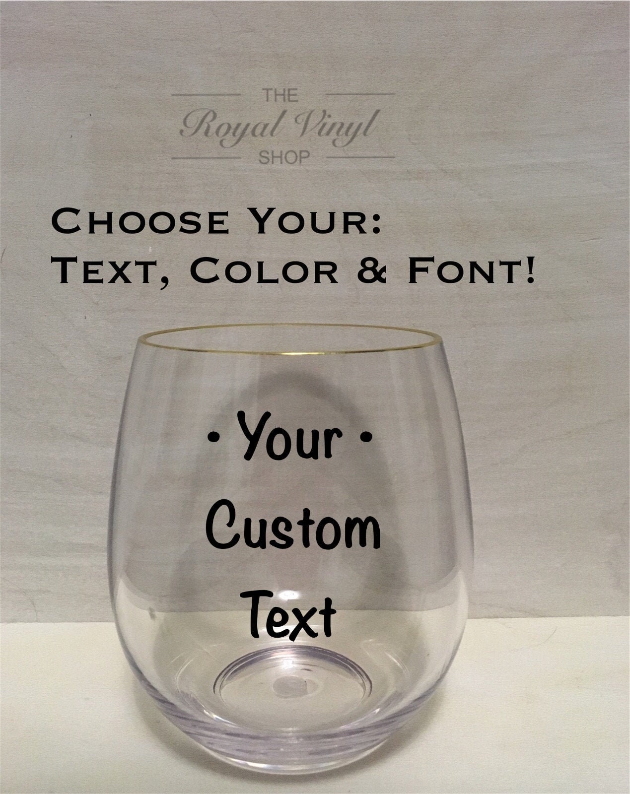 16oz Gold Rim Customizable Indoor Outdoor Stemless Acrylic Wine Glass Birthday, Anniversary Gift, Wedding Bachelorette Party, Easter Gift