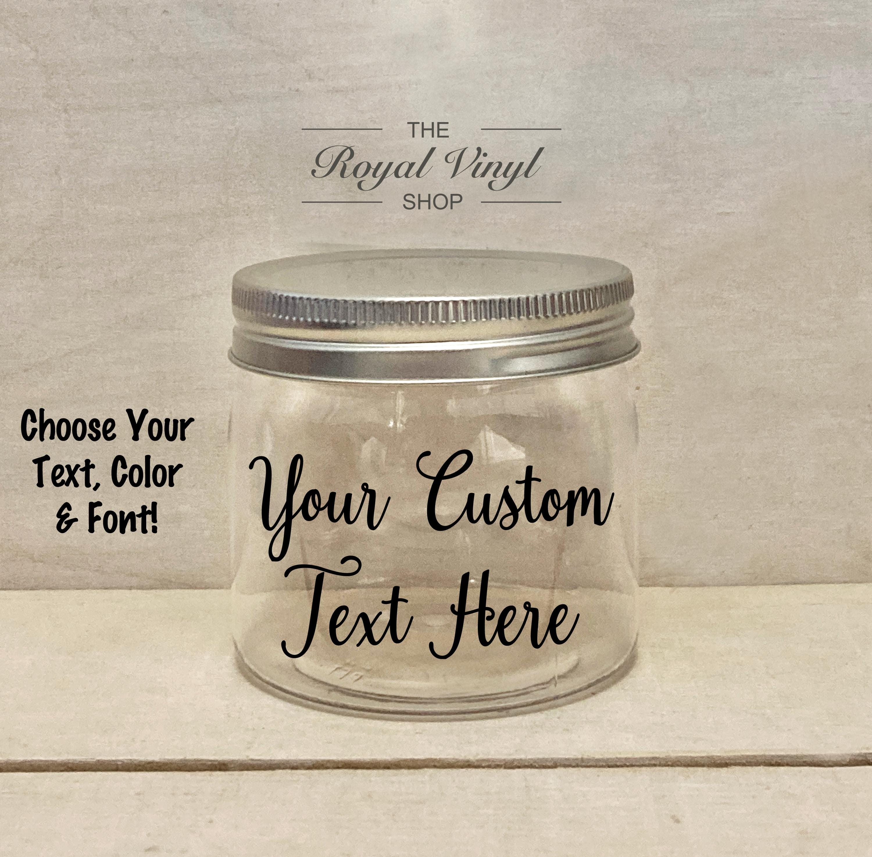 Customizable Text 8oz PLASTIC Sealing Mason Jar + Lid. Personalized & Customized Birthday, Easter Gift, Money Fund Jar, Beach Vacation Sand