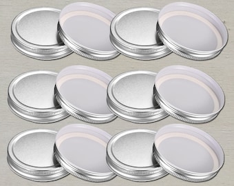 12 Quantity - Silver Regular Mouth Sized Mason Jar One-Piece Lids