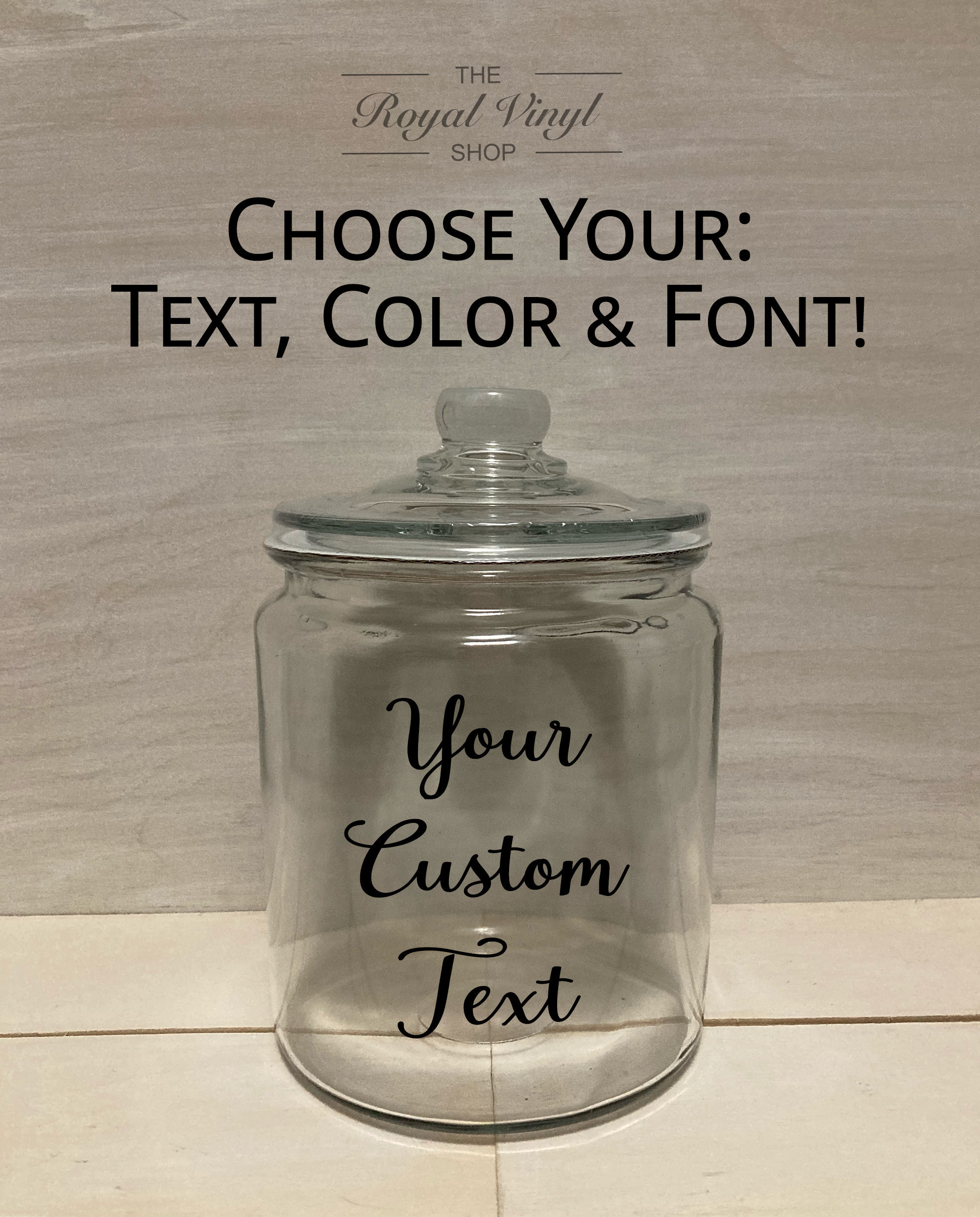 1/2 Gallon Glass Personalizable Custom Cookie Candy Snack Jar With Vinyl Text. Customized Anniversary, Wedding, Birthday, Easter Gift Idea