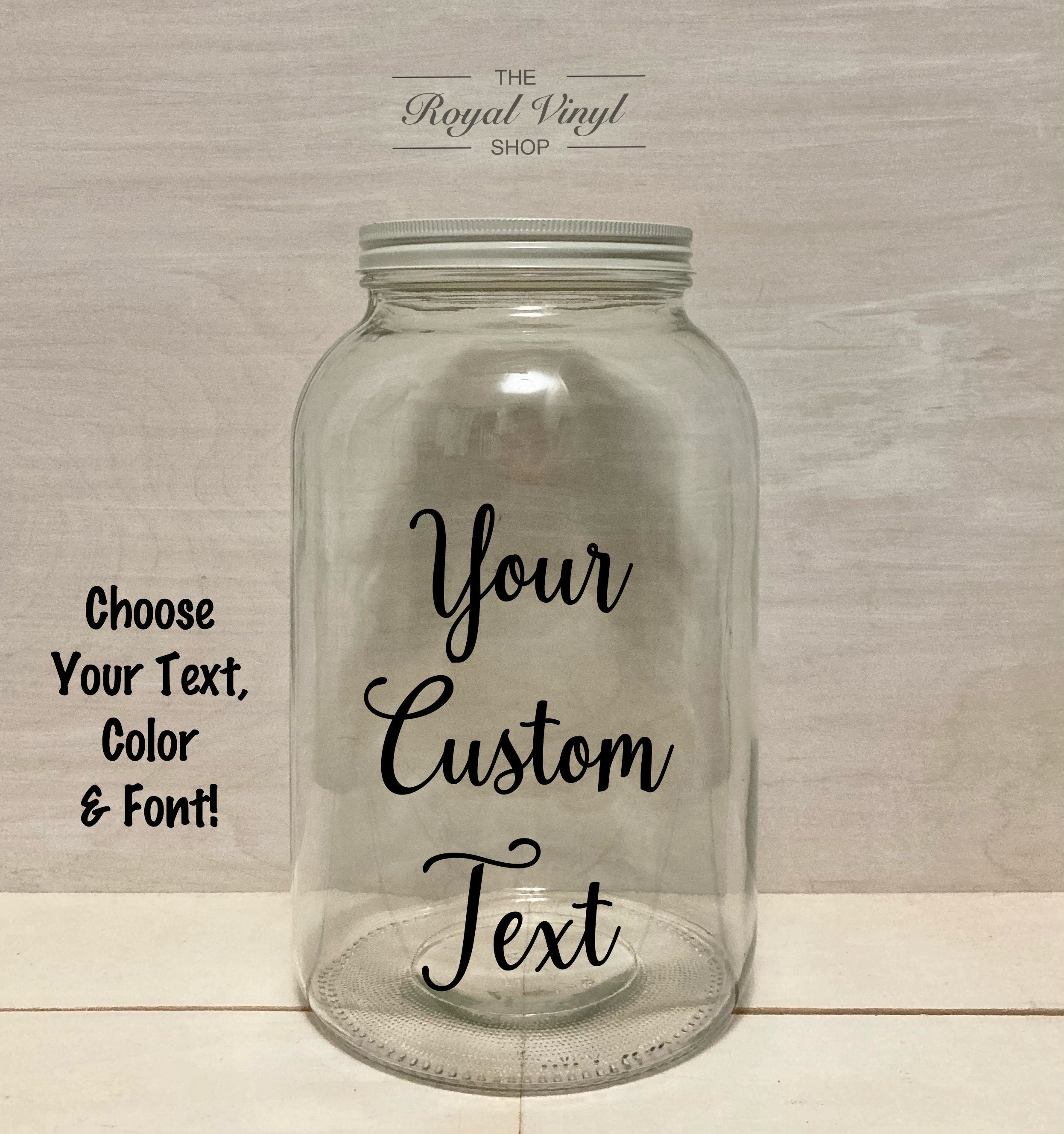 1 Gallon Custom Text Glass Sealed Mason Jar + Lid Personalized Customized Birthday Graduation, Wedding, Easter Gift Idea, Money Tip Fund Jar