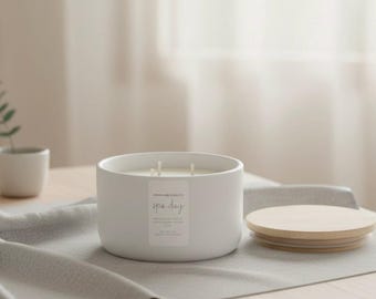 Luxury 3 Wick Soy Candle in Ceramic Jar Large Long Lasting Non Toxic Fragrance Hand Poured Clean Burn for Modern Home Decor Spa Scented
