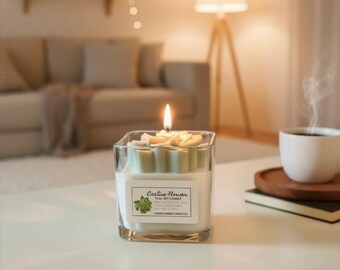 Succulent Soy Candle: Cactus Flower Scent, Garden Gift (12 oz)
