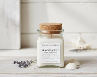 Customized Beach Scented Soy Candle: Personalized Label, Coastal Gift