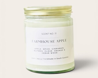 Farmhouse Apple Fall Scented Candle Apple Cinnamon Cozy Autumn Home Decor Thanksgiving Gift Soy Wax Fall Home Fragrance Country Kitchen Idea