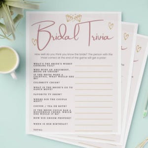 Bridal Trivia Game Printable Wedding Shower Game Funny Bridal Shower Trivia Questions Digital Download Who Knows the Bride Best Bridal Event