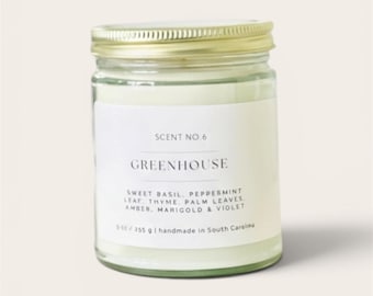Greenhouse Candle 9 oz Coconut Soy | Fresh Botanical Home Scent | Clean Burning Minimalist Candle | Spa Gift for Plant Lovers Decor