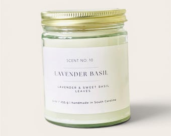Lavender Basil Candle | Fresh Herbal Soy Candle | Spa Scented Candle | Relaxing Home Fragrance | Coconut Soy Wax Candle