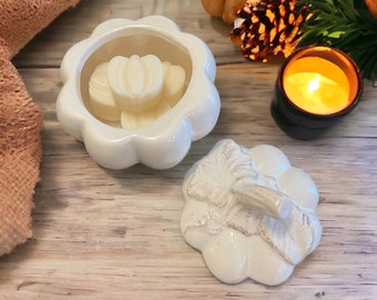 Pumpkin Apple Wax Melts in Pumpkin Ceramic Jar with Lid | Fall Wax Tarts | Autumn Home Fragrance | Cozy Fall Decor | Gift for Her and Home