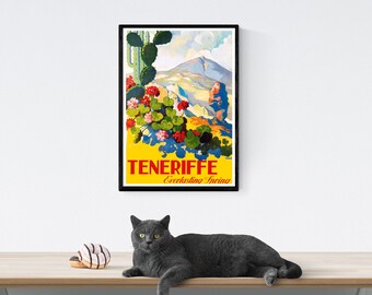 Vintage Travel Poster - Tenerife Spain  -  Teneriffe - art deco style