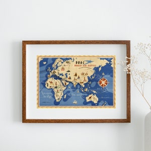 An Old Vintage BOAC Airline Map as a Print/Poster - Eastern Hemisphere map - Airline Art - Wall art - Various sizes