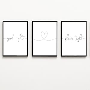 Good night sleep tight with heart - pack of 3 prints contemporary art - love - calligraphy art - 2 poster designs to choose from
