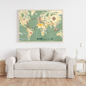 An Old Vintage Illustration of KLM Airline Routes as a Print/Poster -  - Vintage Airline Art - Wall art - Various sizes