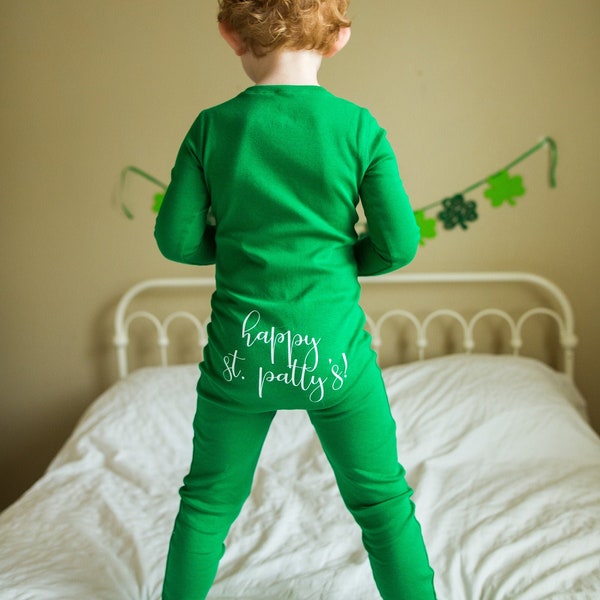St. Patrick's Day ZIP FOOTIE Pajamas, St. Pattys Day Gift, St. Patrick's for Baby, Personalized PJs, Matching Holiday Pajamas