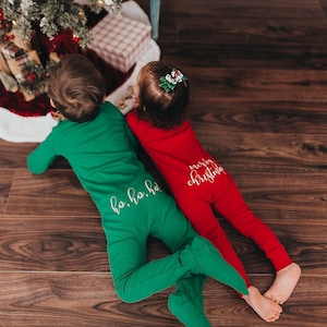 Christmas Zip Footless Pajamas, Personalized Pajamas, Christmas Pajamas, Matching Holiday PJ, Family Pajamas, Kids PJs