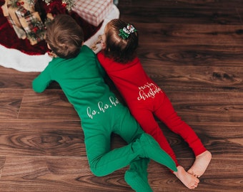 Christmas Zip Footless Pajamas, Personalized Pajamas, Christmas Pajamas, Matching Holiday PJ, Family Pajamas, Kids PJs