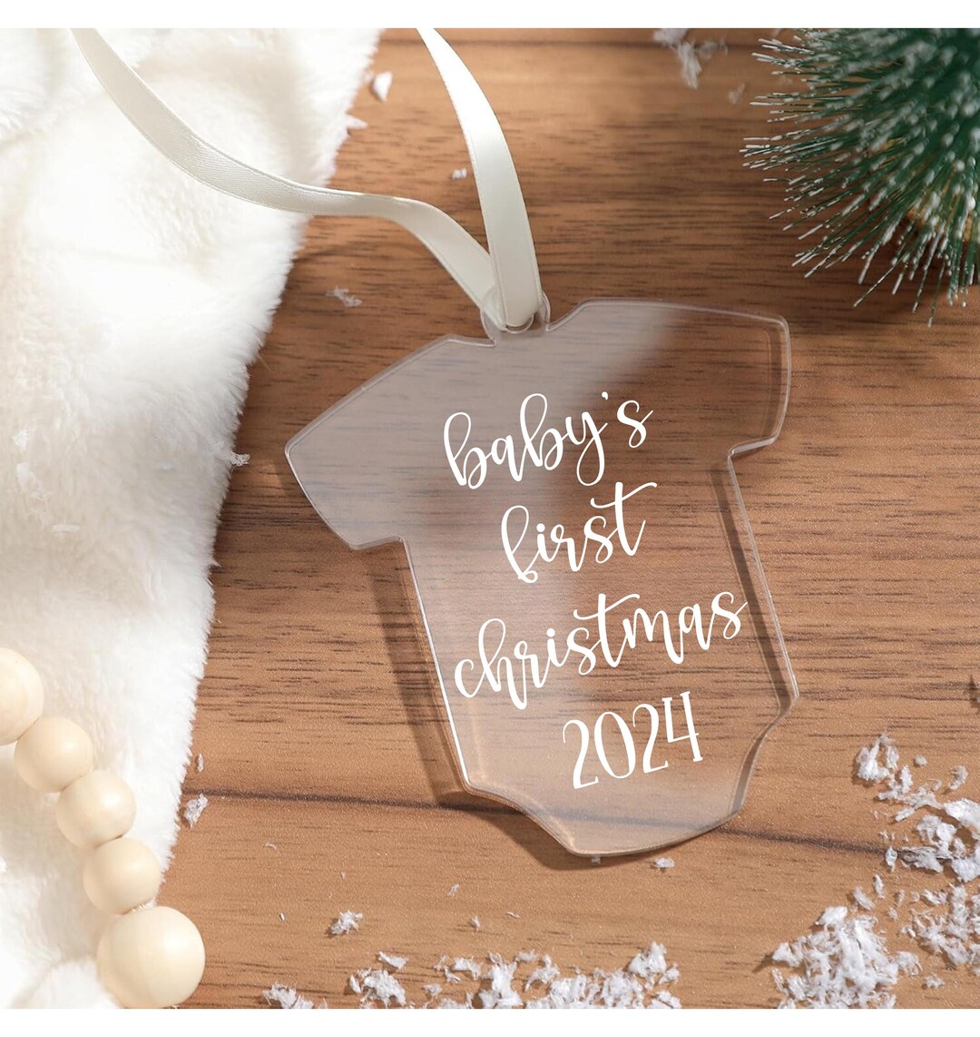 Baby's First Christmas 2024 Ornament, Baby Bodysuit Ornament, Stocking