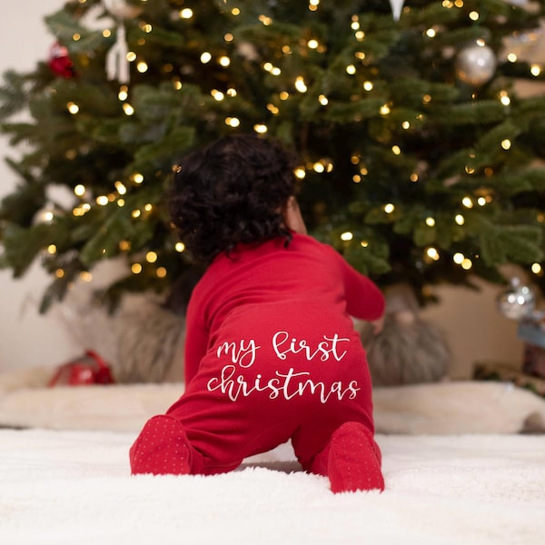Personalized Children's Christmas Zip Footie Pajamas, Custom First Christmas Gift, Xmas Sleeper