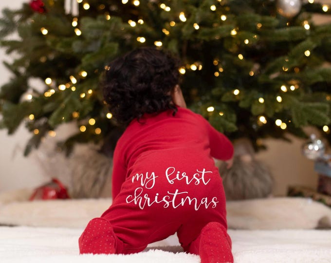 Personalized Children's Christmas Zip Footie Pajamas, Custom First Christmas Gift, Xmas Sleeper