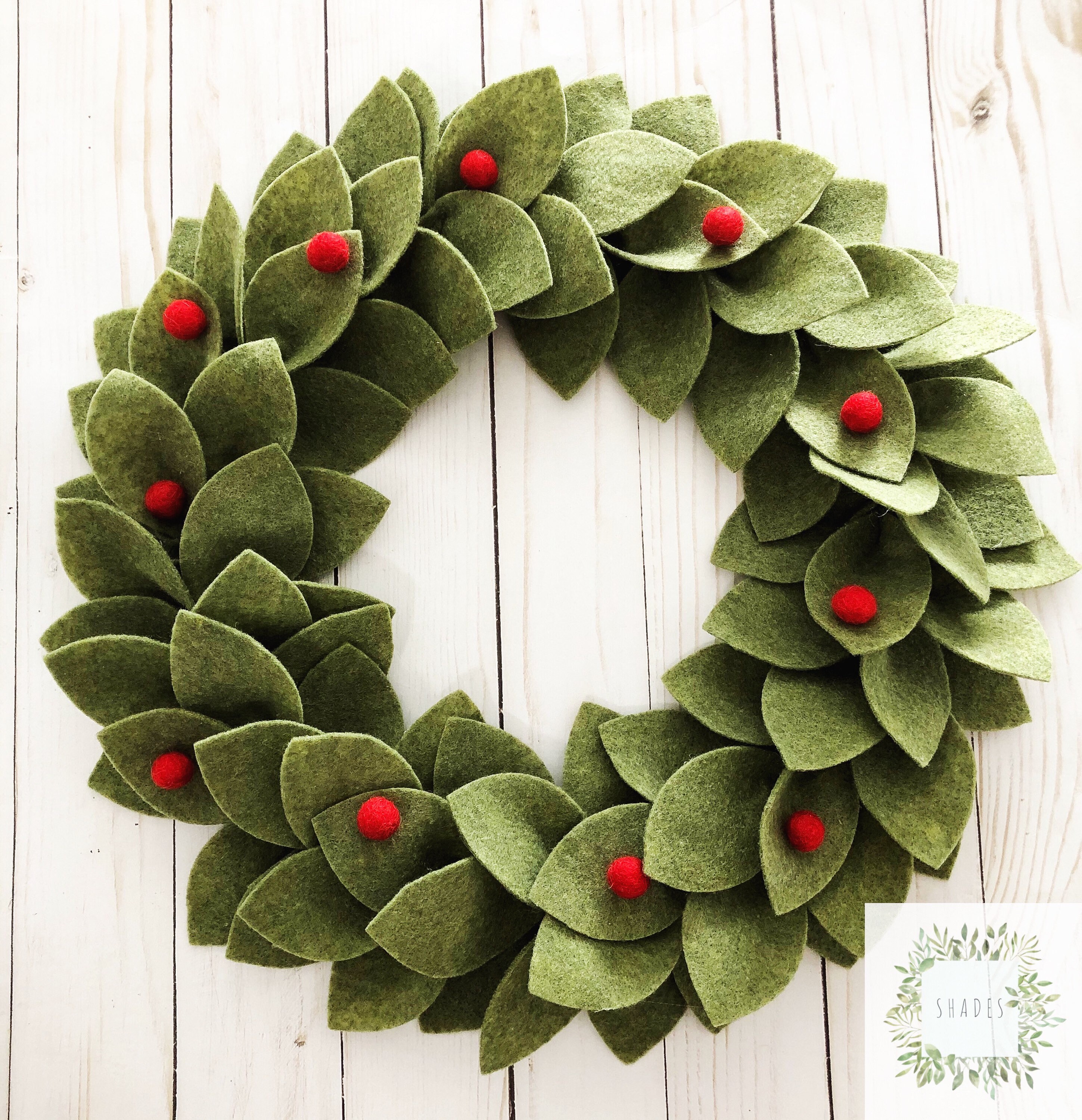 Farmhouse Olive Wreath Olive Green Felt Leaves Simple Decor Etsy