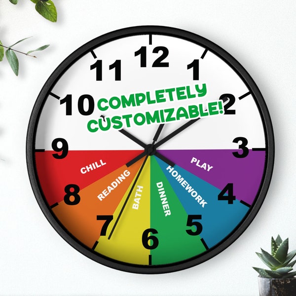 Customizable Daily Schedule Clock for Children, Kid's After School Clock, Daily Routine Hourly Schedule Color Block Wall Clock