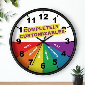 Customizable Daily Schedule Clock for Children, Kid&#39;s After School Clock, Daily Routine Hourly Schedule Color Block Wall Clock