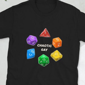 Chaotic Gay Dungeons and Dragons Short-Sleeve Unisex T-Shirt | Rainbow Dice D&D Shirt | DnD Gay Pride Nerd Tee
