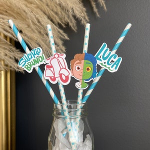 LUCA INSPIRED Paper STRAWS, Set of 12, Disney Inspired Birthday Party, Luca Birthday Party, First Birthday, Boy Birthday, Baby Shower image 1