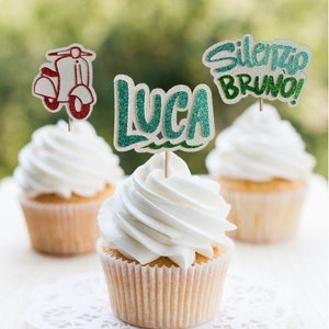 DISNEY LUCA Inspired Cupcake Toppers | Birthday Boy, Baby Shower, Birthday Party Decor, Vespa, Silenzio Bruno