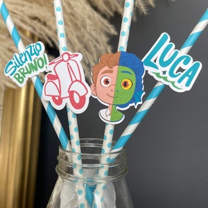 LUCA INSPIRED Paper STRAWS, Set of 12, Disney Inspired Birthday Party, Luca Birthday Party, First Birthday, Boy Birthday, Baby Shower image 5