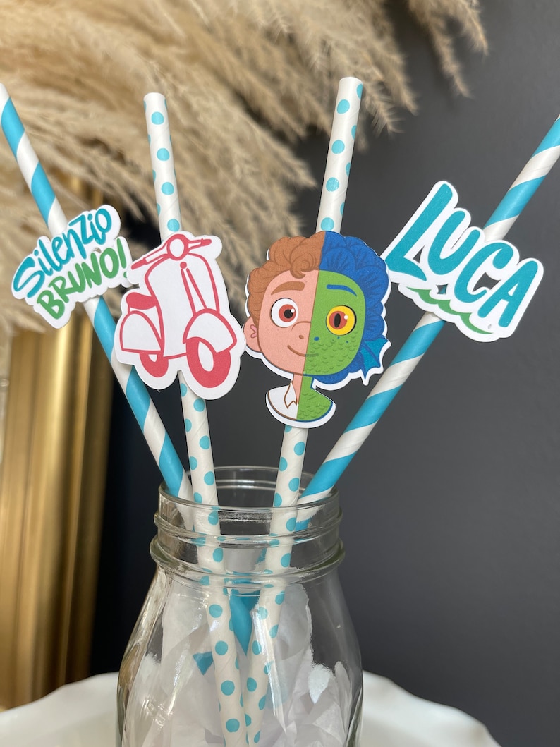 LUCA INSPIRED Paper STRAWS, Set of 12, Disney Inspired Birthday Party, Luca Birthday Party, First Birthday, Boy Birthday, Baby Shower image 5