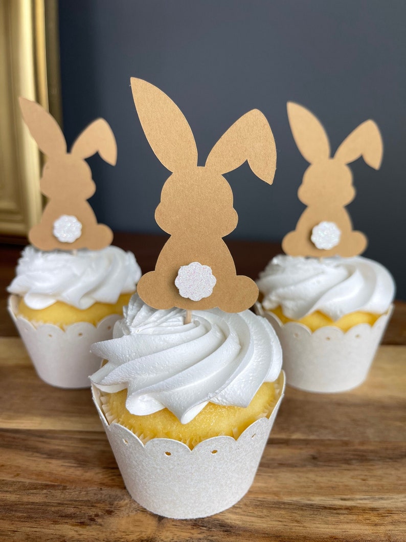 Easter Bunny Cupcake Toppers Neutral Easter Cupcake Toppers Etsy