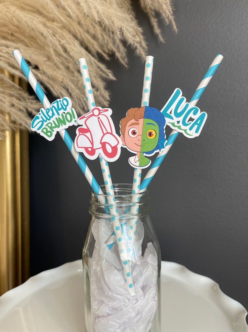 LUCA INSPIRED Paper STRAWS, Set of 12, Disney Inspired Birthday Party, Luca Birthday Party, First Birthday, Boy Birthday, Baby Shower image 4
