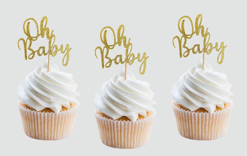 Oh Baby Cupcake Toppers Gold Glitter Bohemian Boho Etsy
