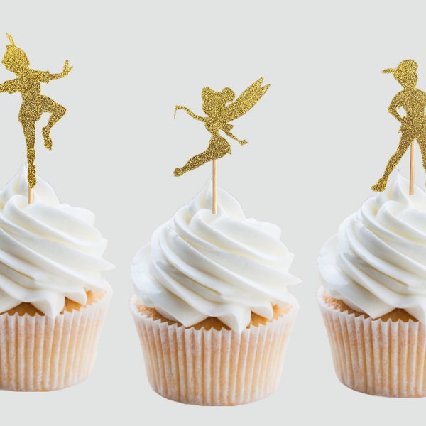 Peter Pan Inspired Cupcake Toppers | Disney | Party Decor | Birthday Decor | Tinkerbell |  Wendy | Neverland | Baby Shower | Ready to Ship